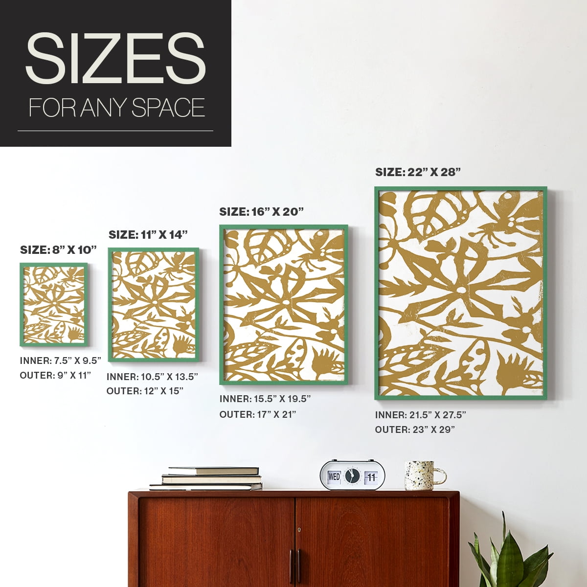 White On White IV V30 Framed Print in Green Solid Wood 8 x 10 Framed Print