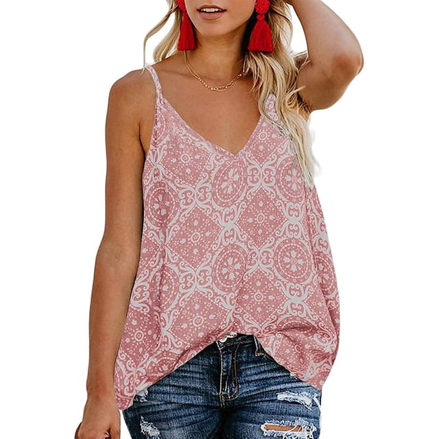Blusa sin mangas de verano con tirantes finos y cuello en V floral bohemio para mujer Zhivalor WRHS-200-3