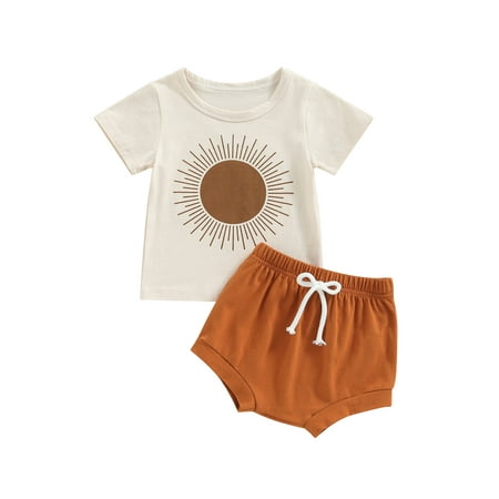 

Meihuida Baby Boys Short Set Short Sleeve Crew Neck Sun Print T-shirt with Elastic Waist Shorts Summer Outfit