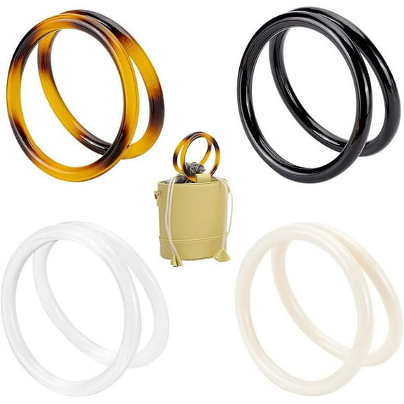 8pcs Round Ring Purse Handle 4 Colors Plastic Bag Handles Replacement Purse Making Supplies for Summer Straws Beach Canvas Handbags Macrame Crocheted Purse 11cm/4.3inch in Diameter