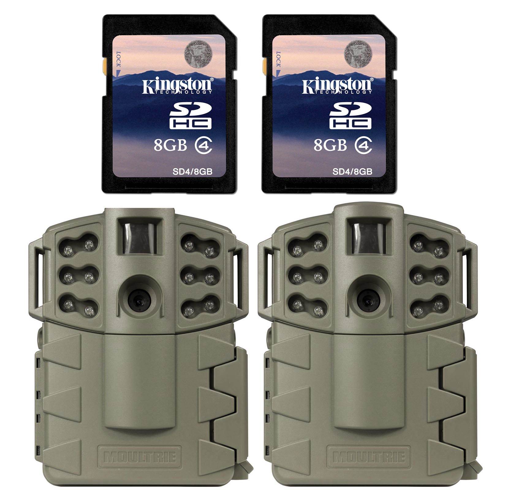 (2) MOULTRIE Game Spy A5 Gen2 Low Glow Infrared Trail Cameras + (2) SD