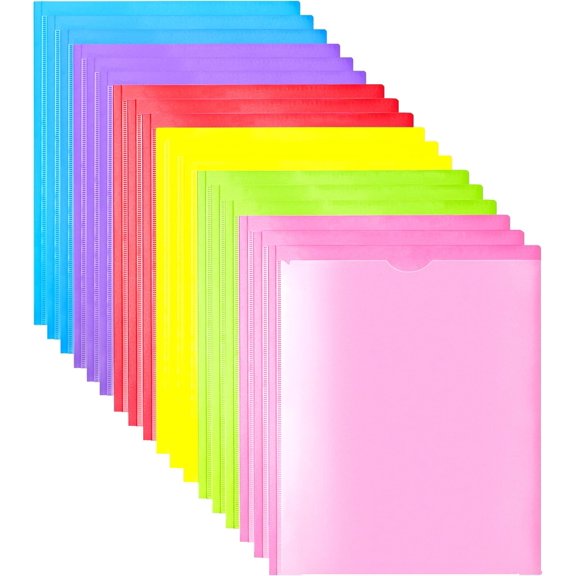 Heavy Duty Plastic Folders with Clear Front Pocket - 18PCS, 3 Pockets Folders with Prongs and Card Slot, for Letter Size Sheets, Bright Colors