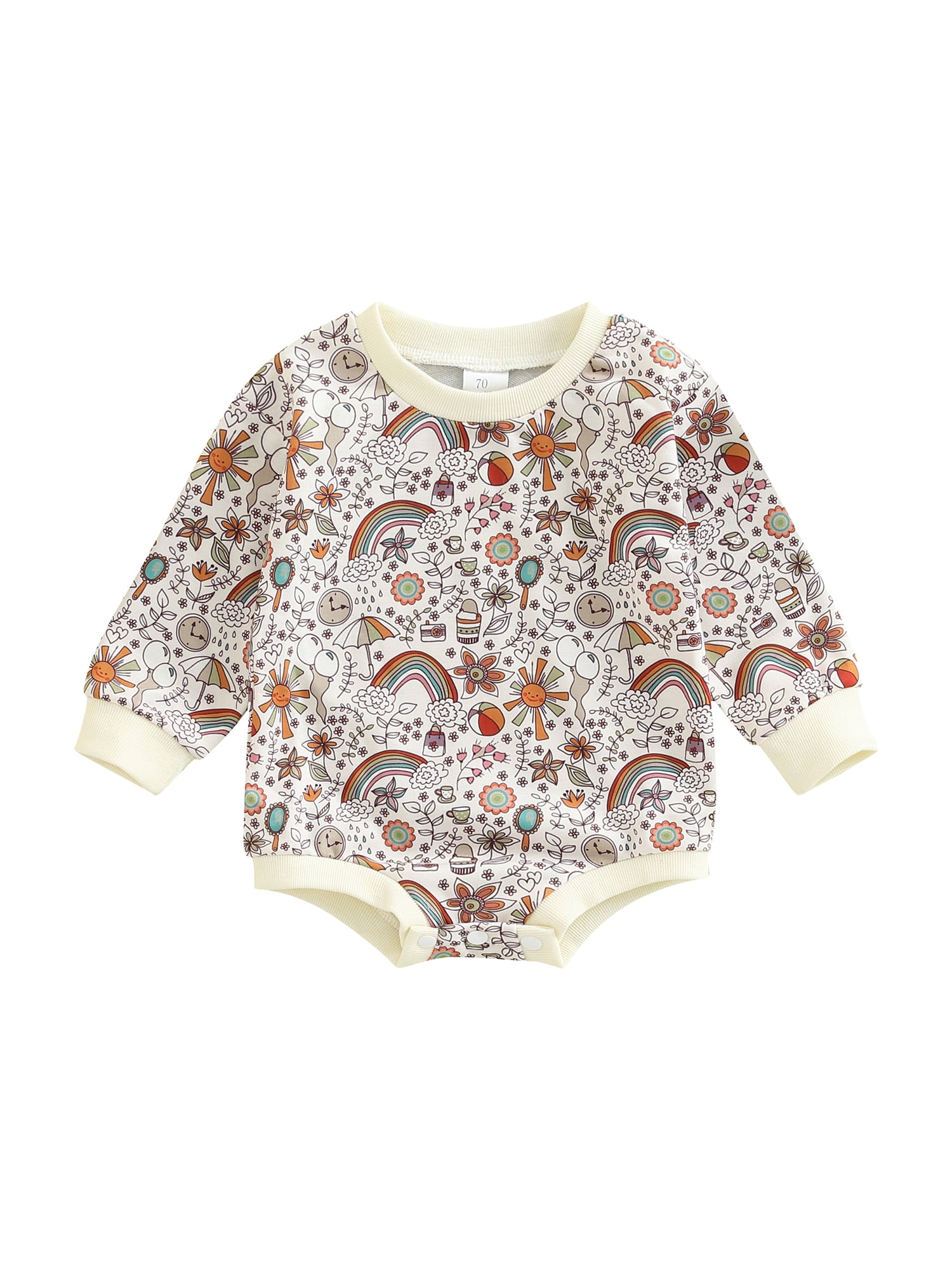 Gwiyeopda Toddler Baby Girl Crew Neck Long Sleeve Cute Flower Print Bodysuit Outfit, 9 Months3