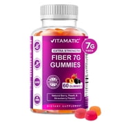 Vitamatic Prebiotic Fiber Gummies for Adults - 7G Fiber Extra Strength - Zero Sugar Added - 60 Pectin Based Gummies - Digestive Health & Regularity Support
