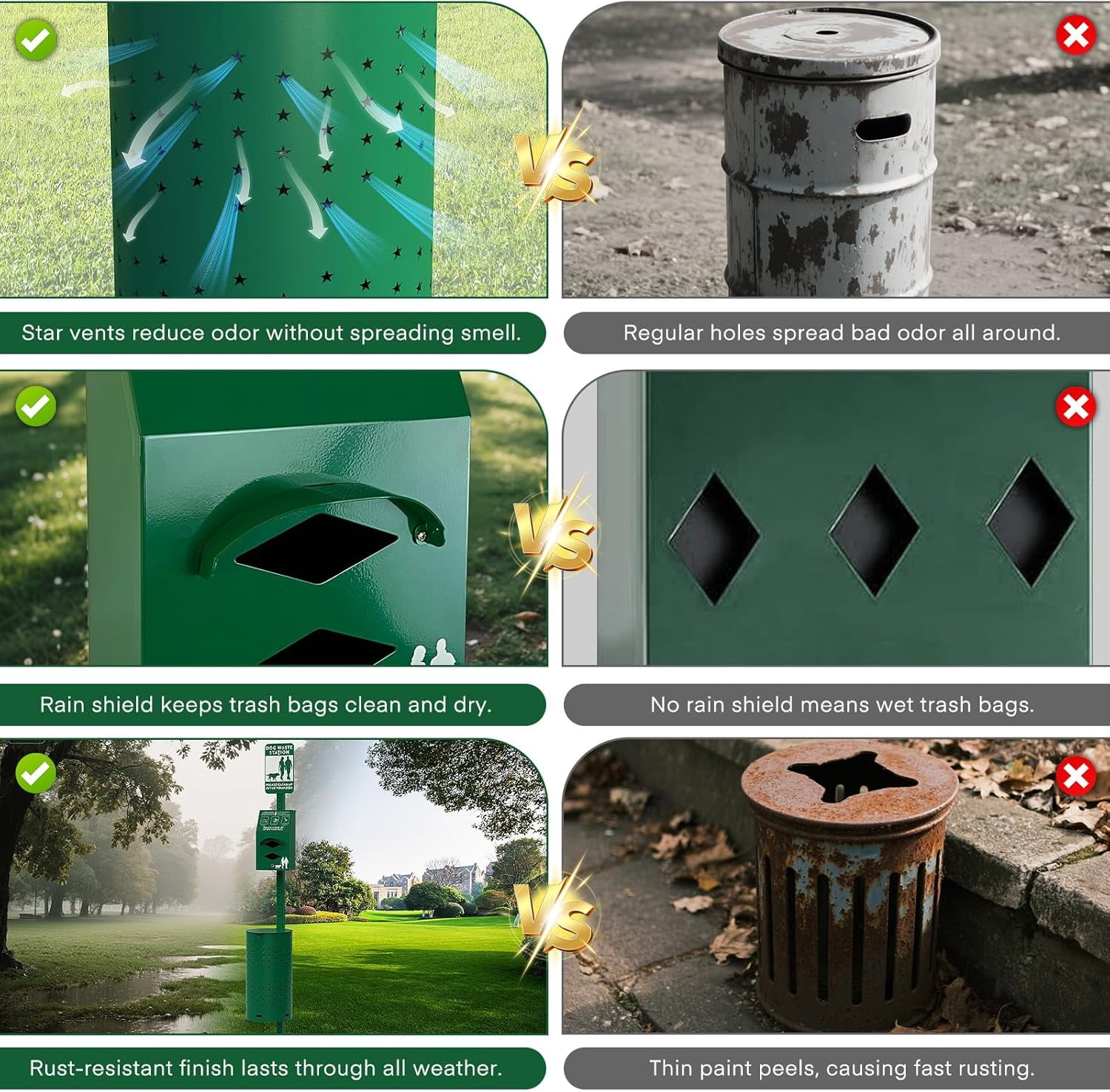 Metateel Dog Waste Station - Dog Poop Trash Can Outside with 10-Gallon Capacity, Poop Bag Dispenser, and Convenient Lid, Pet Waste Station for Easy Clean-Up in Parks, Yards, and Public Spaces