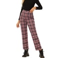 thumbnail image 1 of Pantalones De Tobillo A Cuadros Allegra K Casual Con Botones Rojo XL, 1 of 6