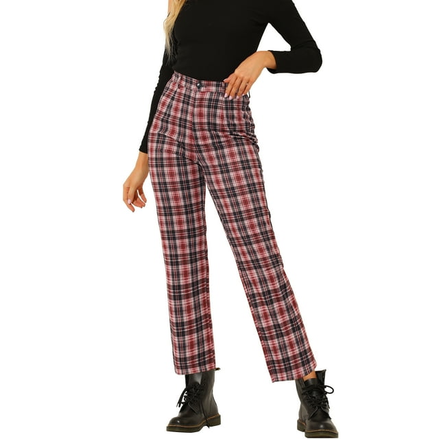 Pantalones de Trabajo A Cuadros Para Mujer Allegra K rojo L