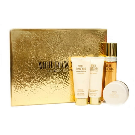 White Diamonds 4 Pc. Gift Set ( Eau De Toilette Spray 3.3 Oz + Perfume Body Lotion 3.3 Oz + Shower Gel 3.3 Oz + Perfumed Body Powder 1.25 Oz ) for Women by Elizabeth Taylor