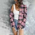 thumbnail image 4 of Women's Plaid Button Up Shirts Shackets Long Sleeve Lapel Collar Flannel Casual Fall Lightweight Jacket Outwear (M, Pink), 4 of 6
