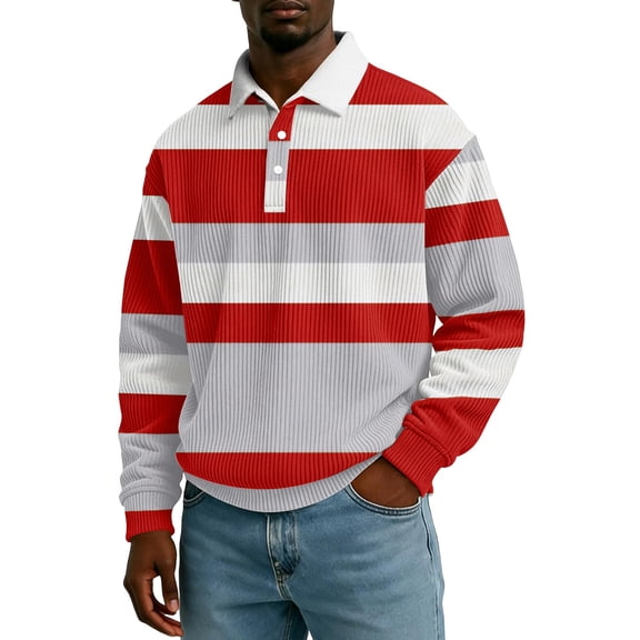 DayScoop Fashion T-shirt for Men Long Sleeve T Shirt Summer Solid Color Casual Vintage Print Button Turndown Collar Tops Tees