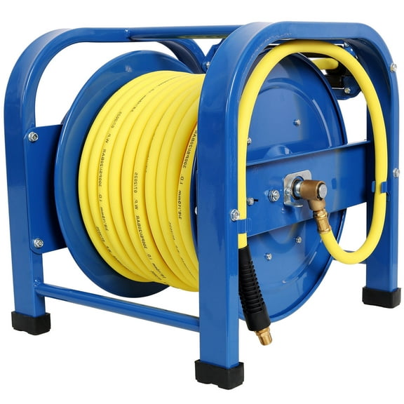 Retractable Air Hose Reel, 3/8" x 100FT, 300 PSI, Heavy Duty Steel Construction with Hybrid Hose, Spring Driven for Industrial Use