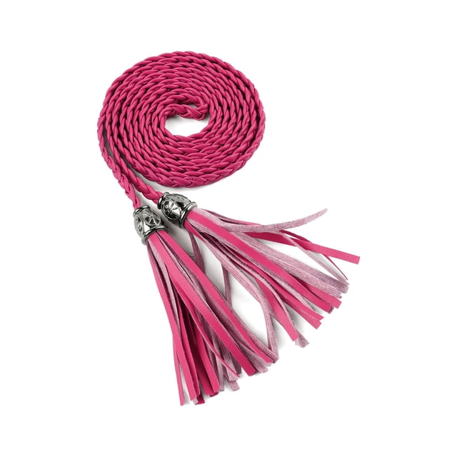 INSPIRE CHIC Ceintures à Franges Tressées pour Femmes, Taille Fine, Rose Rouge 132 cm/52 Pouces