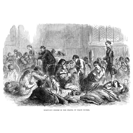 Chicago Fire 1871 Ndisplaced Families In The Chapel Of Grace Church After The Great Chicago Fire Of 1871 Contemporary English Wood Engraving Rolled Canvas Art -  (24 x