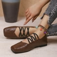 thumbnail image 2 of KEGIRLOM Women Fashionable Casual Square Toe Strap Comfortable And Versatile Solid Color Flat Sole Shoe Brown Size 7.5, 2 of 7
