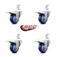 thumbnail image 2 of 3 Inch Blue Poly Wheel Swivel 3/4 Inch Square Stem Caster Set Total Lock Brake, 2 of 2