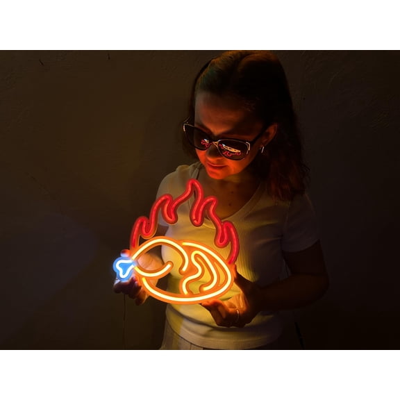 Fried Chicken Metal Neon Sign, Neon Sign, Neon Wall Art, Bright and Unique Neon Wall Art, Stunning Neon Sign for Anyroom (Without Remote Control)