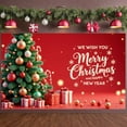 thumbnail image 2 of Red Background Christmas Banner Gold Lettering New Year Banner Snowflake Design Gift Box Pattern Holiday Banner for Christmas Party New Year Celebration Home Decoration, 2 of 8