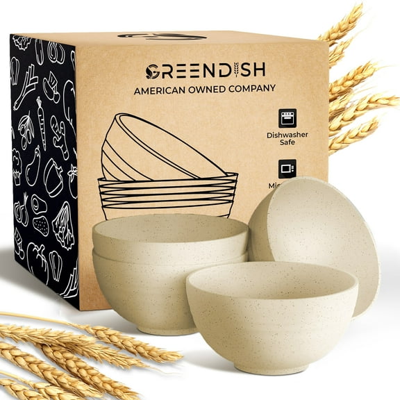 Wheat Straw Bowls Set of 4 Large Unbreakable Bowls - Microwave Safe Bowls - Dishwasher Safe Reusable