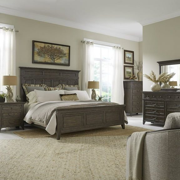 Liberty Furniture Industies, INC Queen Panel Bed, Dresser & Mirror, Chest, Night Stand - Saddle Brown