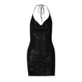 thumbnail image 4 of Lovskoo 2024 Women's Sequin Halter Mini Dress Split Hem Backless Cowl Neck Short Dress Open Back Cocktail Party Ball Gownes Black, 4 of 6