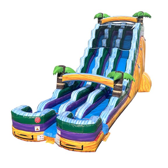 TentandTable Commercial Inflatable Water Slide, Yellow Tropical Marble Dual Lane with Blower, 24 ft