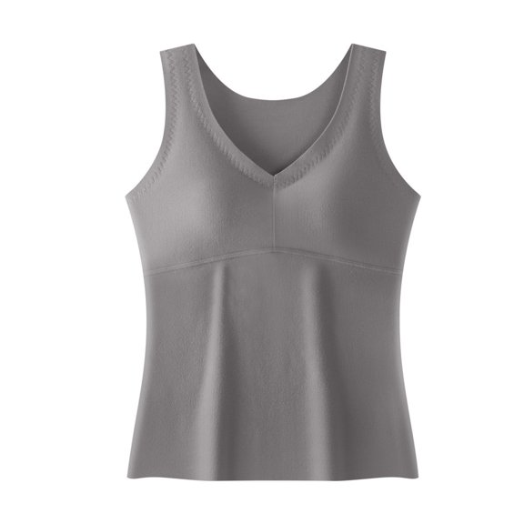 Women's Fall & Winter Warm Tank Top - Solid Color Seamless, Fleece-Lined with Built-In Chest Pad & All-in-One Innerwear Base Layer Gray S