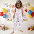 thumbnail image 2 of Kids Girl Bunny Floral Print Jumpsuit Harem Romper Spaghetti Strap with Pockets Purple Easter Outfit,Size 4 T, 2 of 7