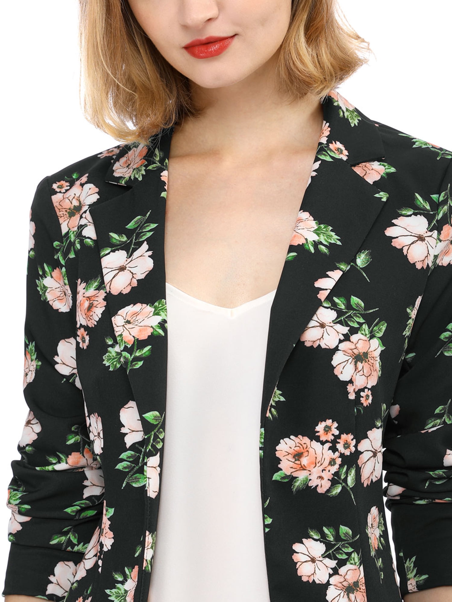 DARING DIVA Women's Elegant Notched Lapel Floral Print Blazer M Black-Floral