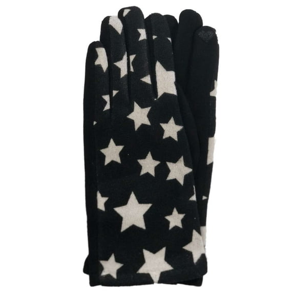 Womens Black & White Star Print Stretch Fit Texting & Tech Touchscreen Gloves