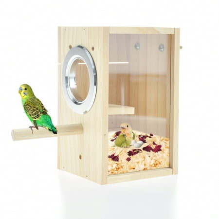 Vehomy Bird Nest Box Parakeet Breeding Nest Box Bird Nest House Wooden Acrylic Transparent Breeding Box for Finch Lovebirds Cockatiel Budgie Conure Parrot S