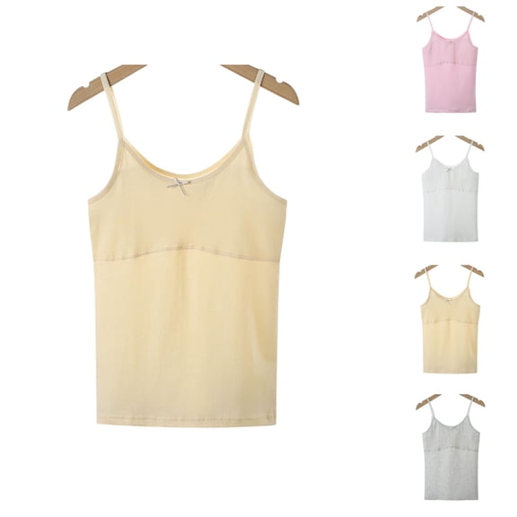 Girls Tank Tops Summer Cotton Spaghetti Strap Scoop Neck Sleeveless Undershirts Girls Camisole Training Bras 7-16 Years
