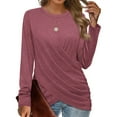 thumbnail image 3 of KBZDBZC Womens T Shirts Womens Long Sleeve Tops Twist Front Tunic Tops To Wear With Leggings Women T Shirt Women Shirts (Purple,XXL), 3 of 5