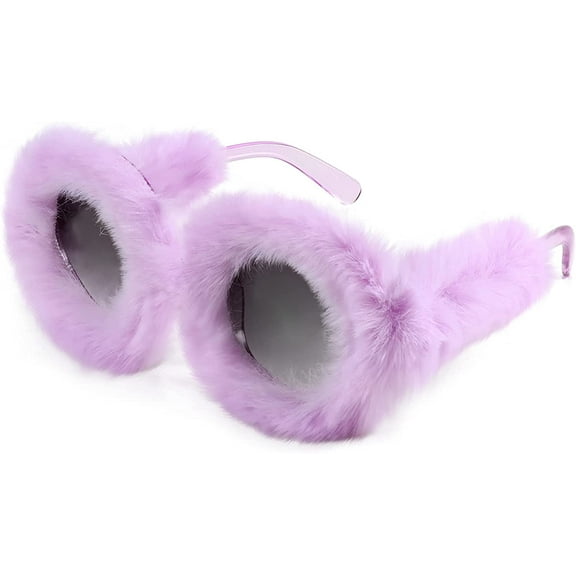 FEISEDY Women Plush Fuzzy Round Sunglasses Punk Soft Velvet Shades Ladies Handmade Party Cosplay Eyewear B2889