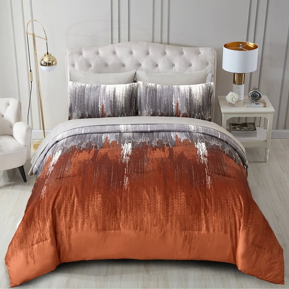 Dintszyayue Comforter Set Queen,Burnt Orange 7Pcs Abstract Gradient Soft Four Seasons Adult(90"x90")