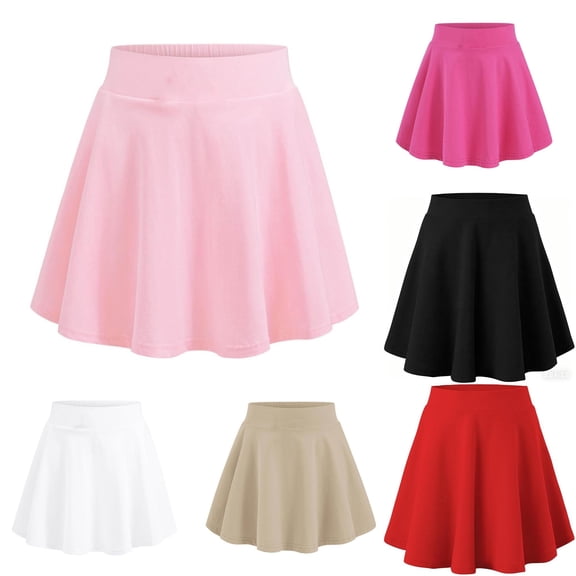 GobdXE Solid Wide Waistband Circular Cut Flare Skort Built In Anti Exposure Lining Back To School Uniform Bottom for Girls 13-14 Years,Pink