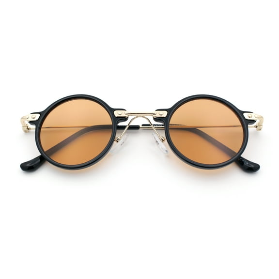 Vintage Retro Style Small Circle Lens Urban Normcore Luxe Hipster Sunglasses Gold Black - Brown