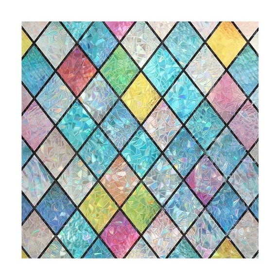 Uutvery Stained Glass Window Film,Rainbow Window Privacy Film,Colorful Lattice Window Decals Cling,Rainbow Decals Stickers, Sun Catcher Anti UV for Home Office,17.7x 78.7 Inches