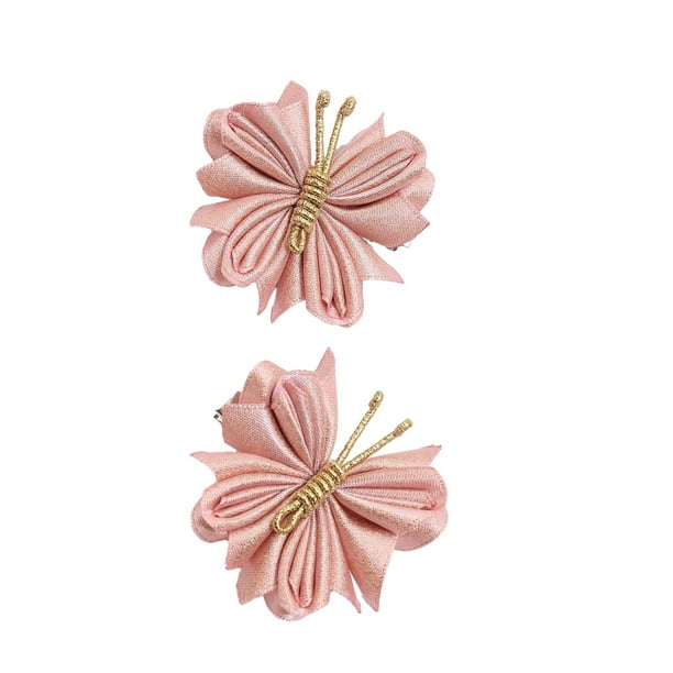 2 x Pinzas para el cabello con forma de mariposa Pinzas para el cabello con forma de mariposa Portátiles Versátiles Cabello rizado Cabello Hilo Dorado Rosa