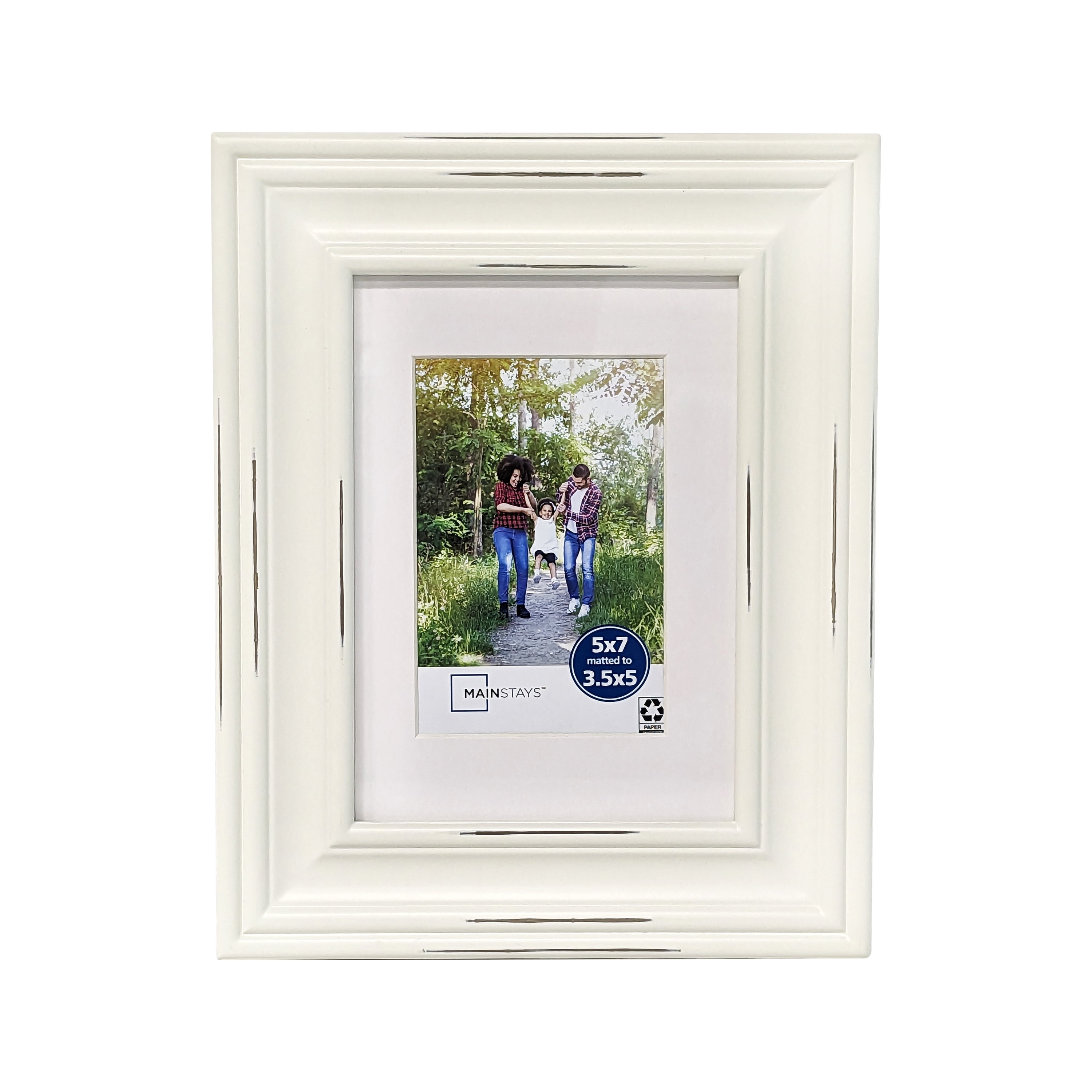 (2 pack) Mainstays – 3.5x5 Picture Frame – Distressed White Matted Tabletop & Wall Photo Frame