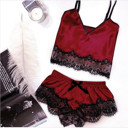 

Yohome Womens Sexy Satin Sling Sleepwear Lingerie Lace Bowknot Nightdress