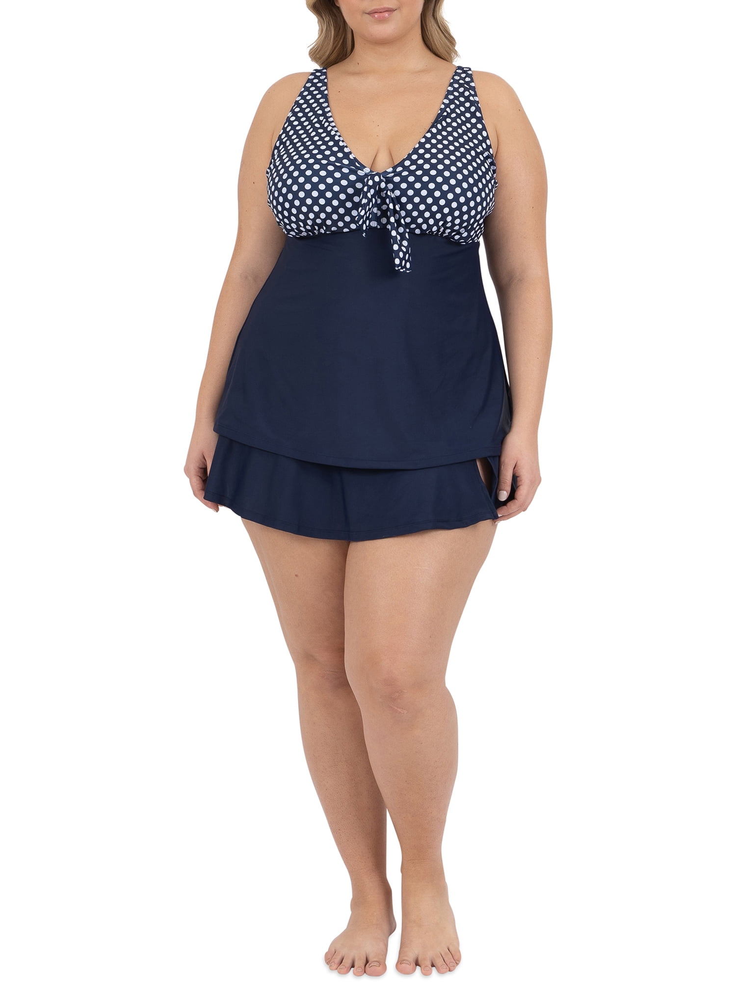 Kensie Women's Plus Polka Dot Swimsuit Skirt