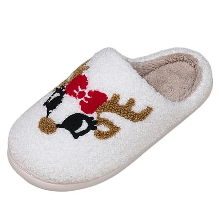 

Jungdeepe Couples Men Women Christmas On Furry Plush Flat Home Winter Round Toe Keep Warm Cartoon Prints Slippers Shoes