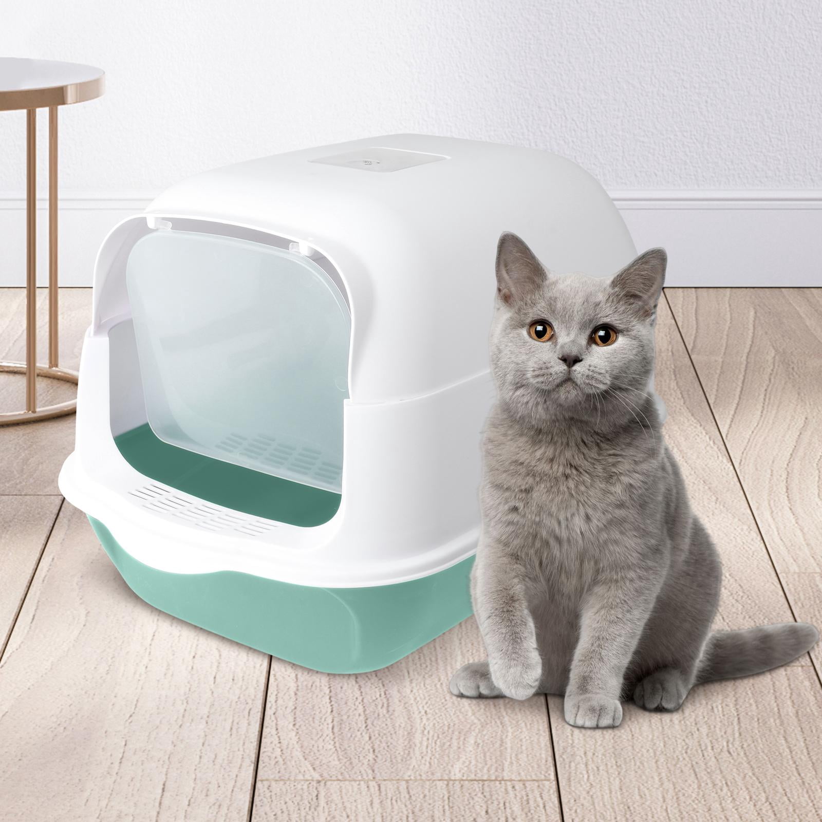 Hooded Cat Enclosed and Covered Cat Toilet Removable Kitten Potty Green