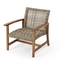 thumbnail image 2 of Allison Outdoor 5 Piece Wood and Wicker Club Chairs and Fire Pit Set, Gray and Dark Gray, 2 of 8