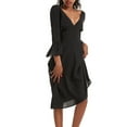 thumbnail image 6 of VEKDONE Women's Deep V Neck Dress 3/4 Ruffle Sleeve Midi Dress Solid Color Loose Fit Tunic Casual Dresses Knee Length Vacation Beach Dress Black XXL, 6 of 8