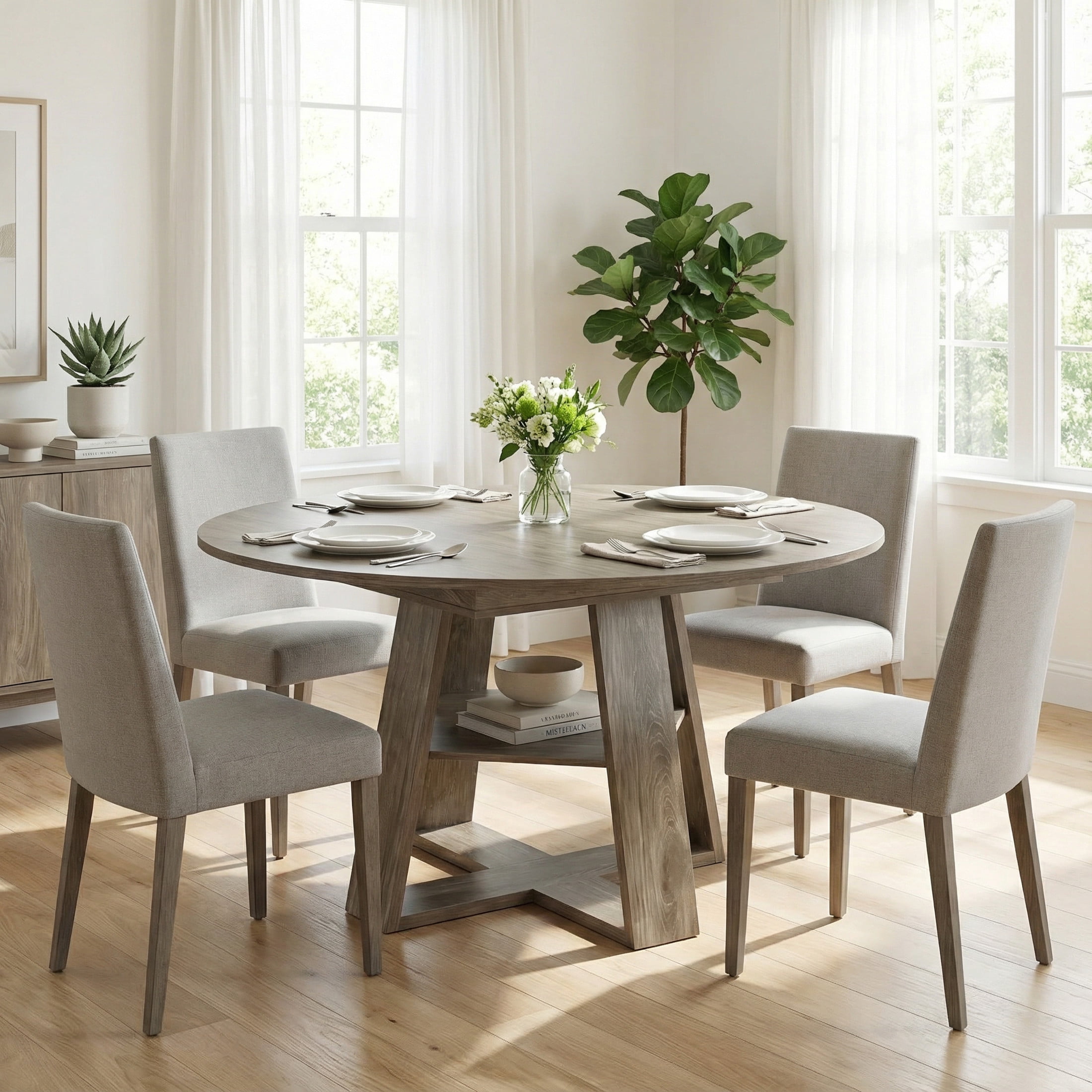 Noble House 43.3 - 59 Inch Extendable Round Dining Table with Storage Shelf, Natural