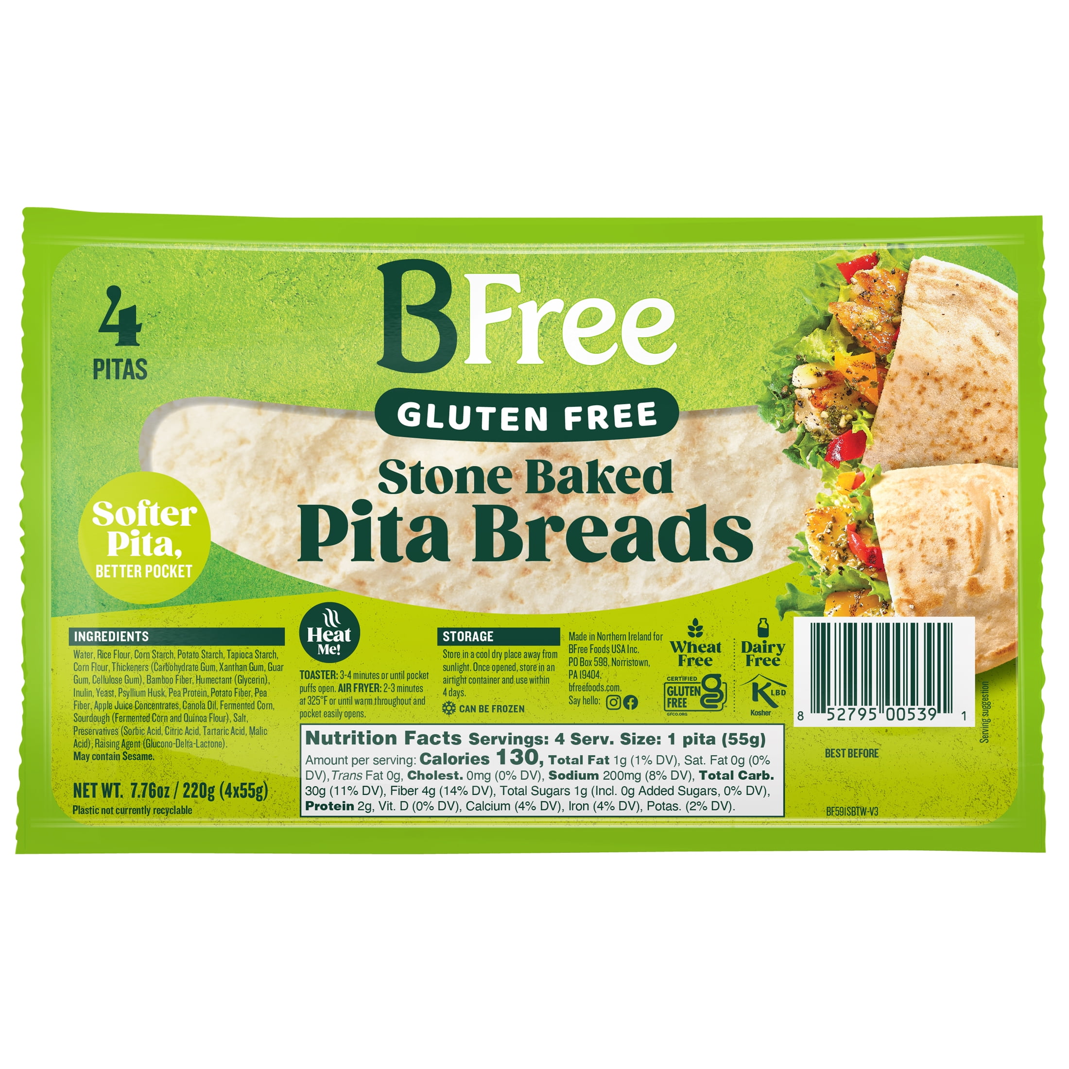 (6 pack) BFree Foods, Gluten Free, Stone Baked Pita Bread, 4 Count, 7.76oz