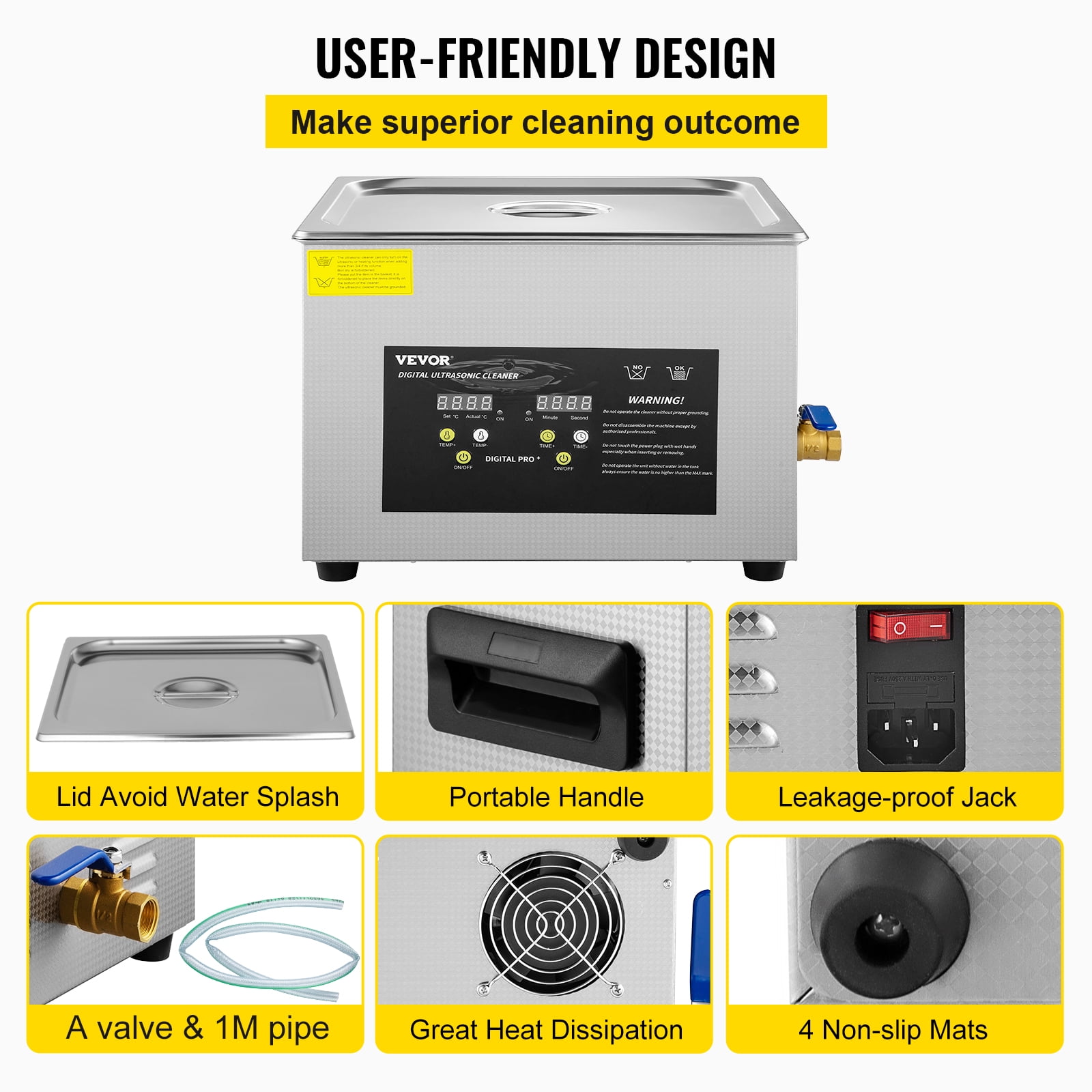 VEVOR 15L Ultrasonic Cleaner, 600W Heater, 360W Ultrasonic VEVOR 15L Ultrasonic Cleaner, 600W Heater, 360W Ultrasonic
