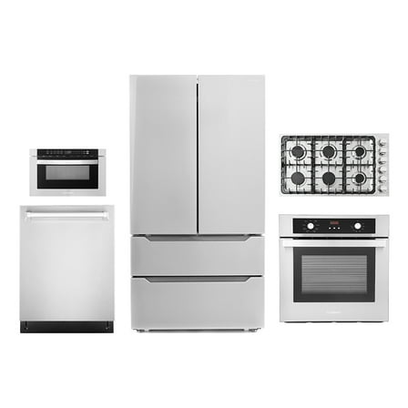 5 Piece Kitchen Package With 36" Gas Cooktop 24" Built-in Fully Integrated Dishwasher 24" Single Electric Wall Oven 24" Built-In Microwave Drawer & French Door Refrigerator