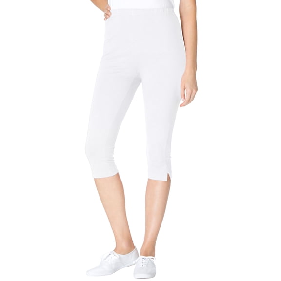 Woman Within Plus Size Petite Capri Pull-On Stretch Knit Cotton Spandex Leggings